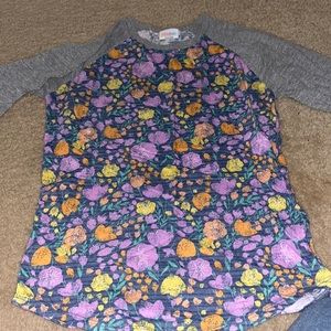 LuLaRoe Floral Top with Gray Sleeves